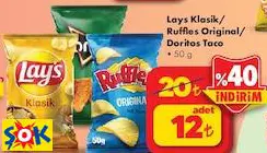 LAYS KLASİK/RUFFLES ORİGİNAL/DORİTOS TACO 50 G LAYS KLASİK/RUFFLES ORİGİNAL/DORİTOS TACO 50 G